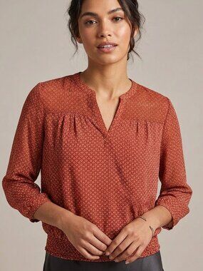 LOFT Rust Red Printed Split-Neck Blouse